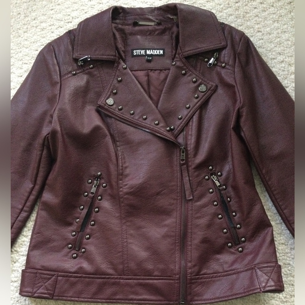 Steve Madden Women's Burgundy Moto Jacket - Picture 2 of 9